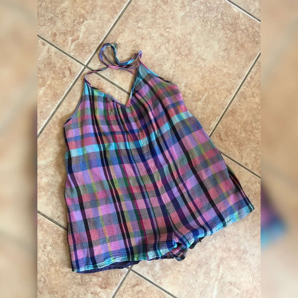 🍭UO Plaid Rainbow Romper Shorts